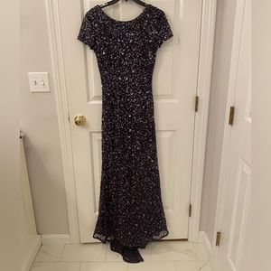Adriana Papell purple sequin gown